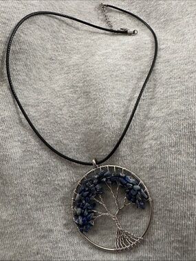Handcrafted Blue Stone Tree of Life Pendant Necklace